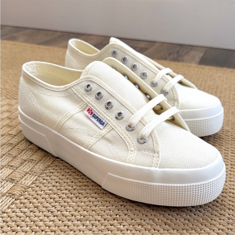 Superga Women's 2790 Beige-Natural Canvas Platform Sneaker—7.5 - Picture 10 of 13